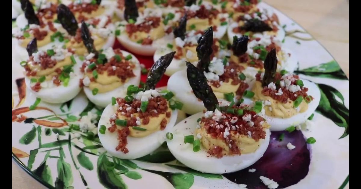 Parkerâ€™s Bacon and Blue Deviled Eggs